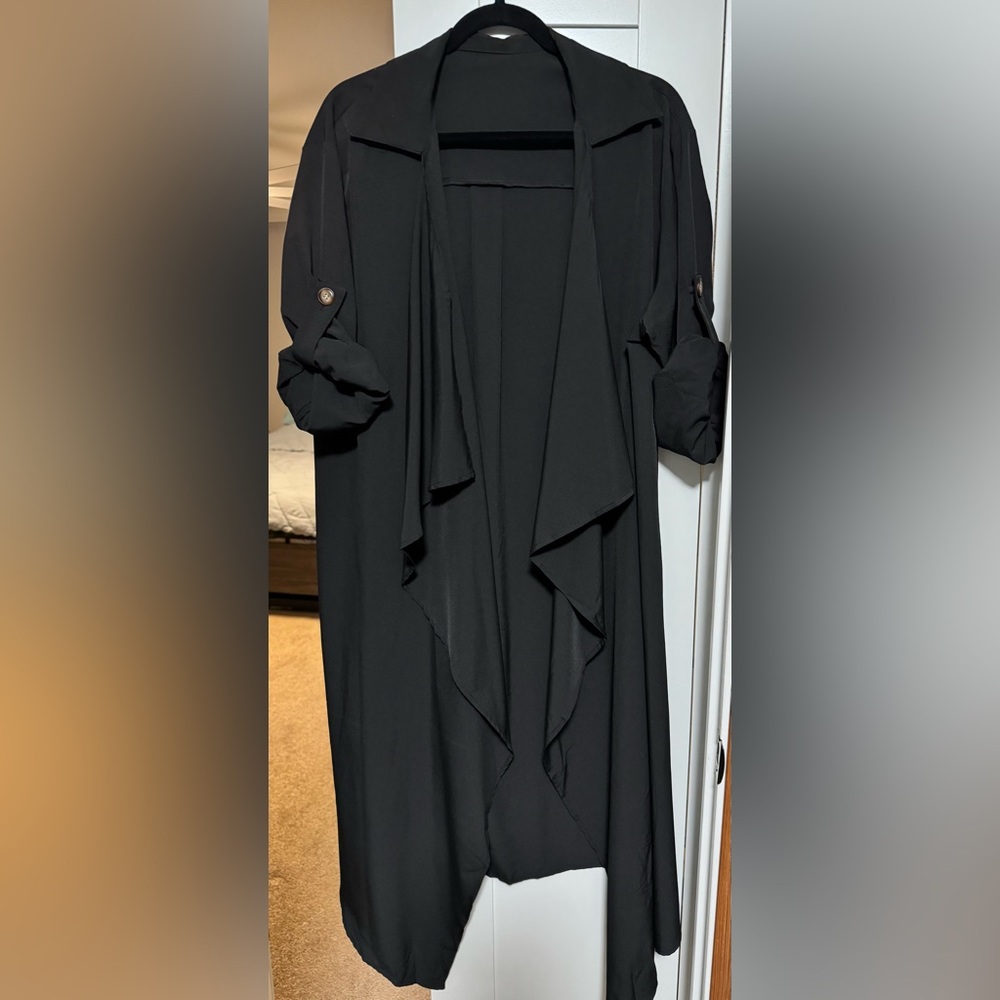 Black Draped Open Front Cardigan